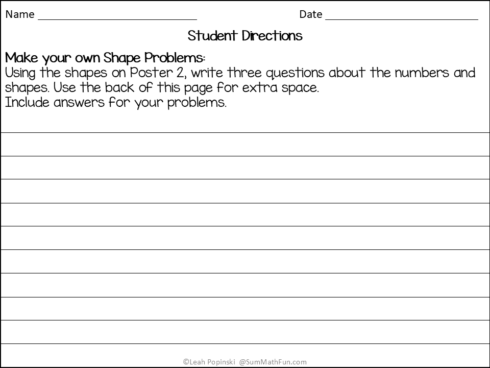 Blank page for students to write their own shape problems