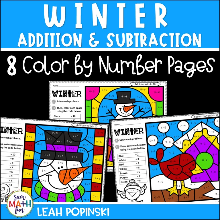 addition-subtraction-coloring-pages-winter #addition #subtraction #coloringpages #firstgrade