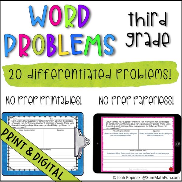 digital-word-problems-problem-solving-differentiated-multiple-operations #digitalwordproblems #mathactivites