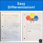 Two completed student work samples for an equivalent fractions hands-on math project.