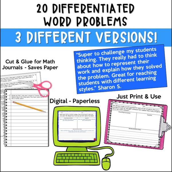 digital-word-problems-problem-solving-differentiated-multiple-operations #digitalwordproblems #mathactivites