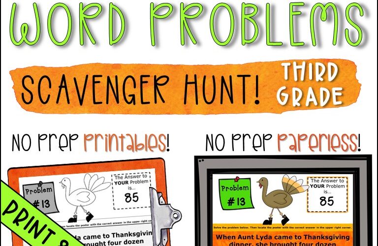 Thanksgiving-scavenger-hunt-3rd-word-problems #mathscavengerhunt #Thanksgivingwordproblems #Thanksgivingproblemsolving
