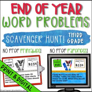 End-of-year-math-scavenger-hunt-3rd-grade-word-probelems #3rdmath #problemsolving #scavengerhunt