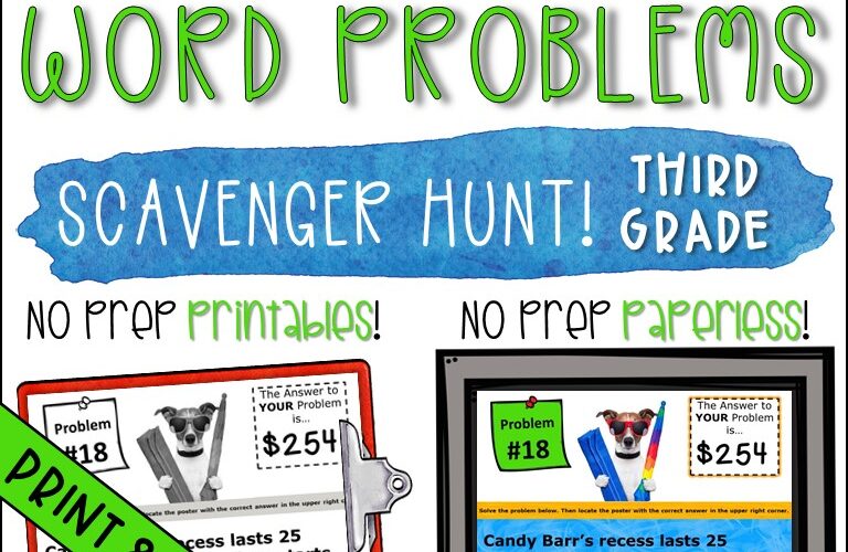 End-of-year-math-scavenger-hunt-3rd-grade-word-probelems #3rdmath #problemsolving #scavengerhunt