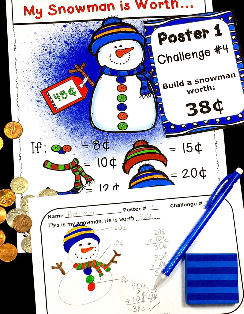 Counting Money Task Cards-Build a Snowman