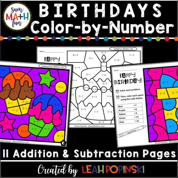 birthday-color-by-number-addition-subtraction #birthday #colorbynumber #addition #subtraction