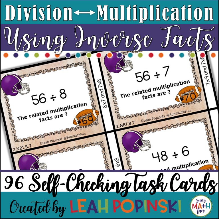 Division Multiplication Inverse Task Cards Sum Math Fun