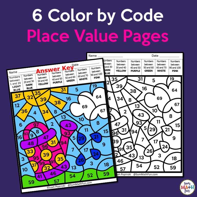 place value worksheets color by number 1st grade 2nd