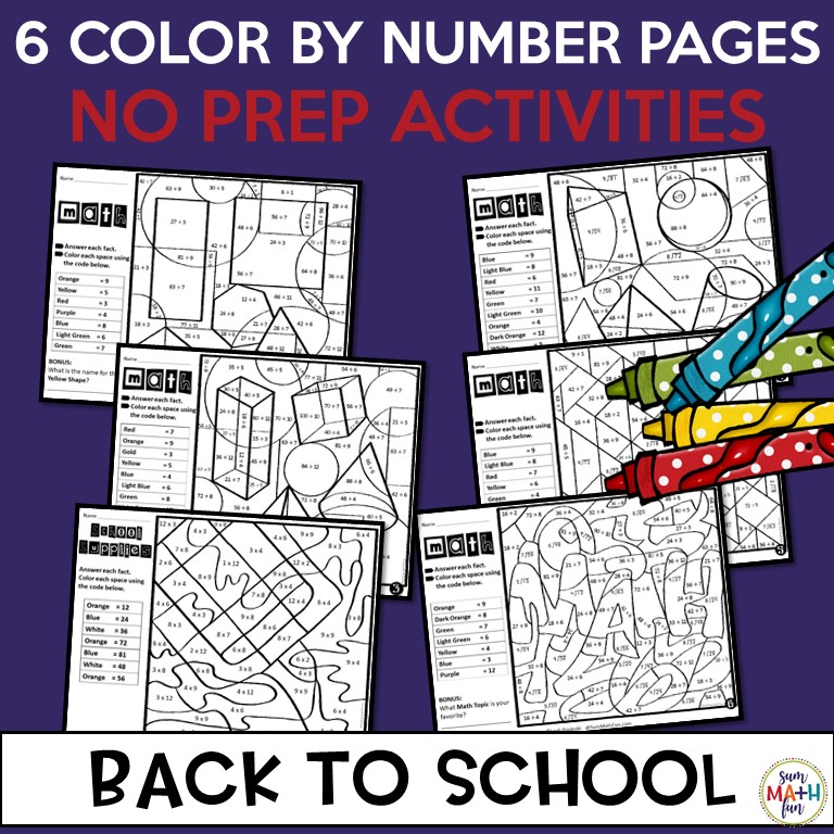 Division Worksheets - Color by Number - Sum Math Fun