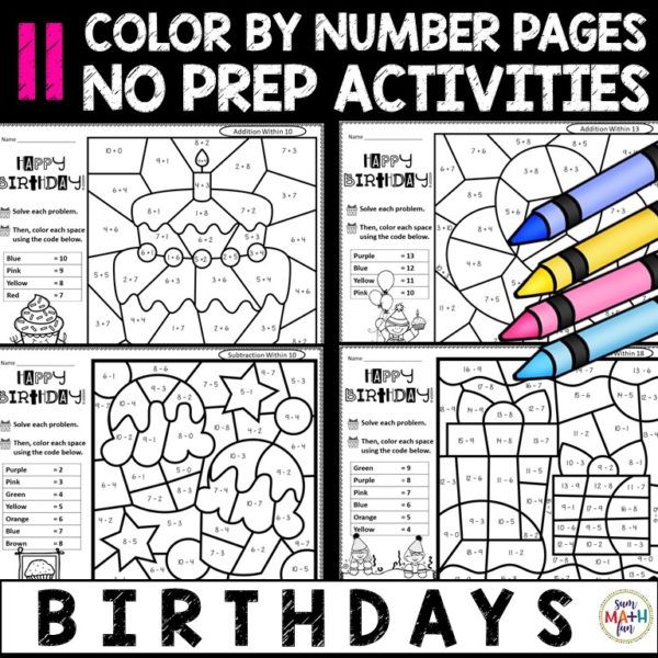 birthday-color-by-number-addition-subtraction #birthday #colorbynumber #addition #subtraction
