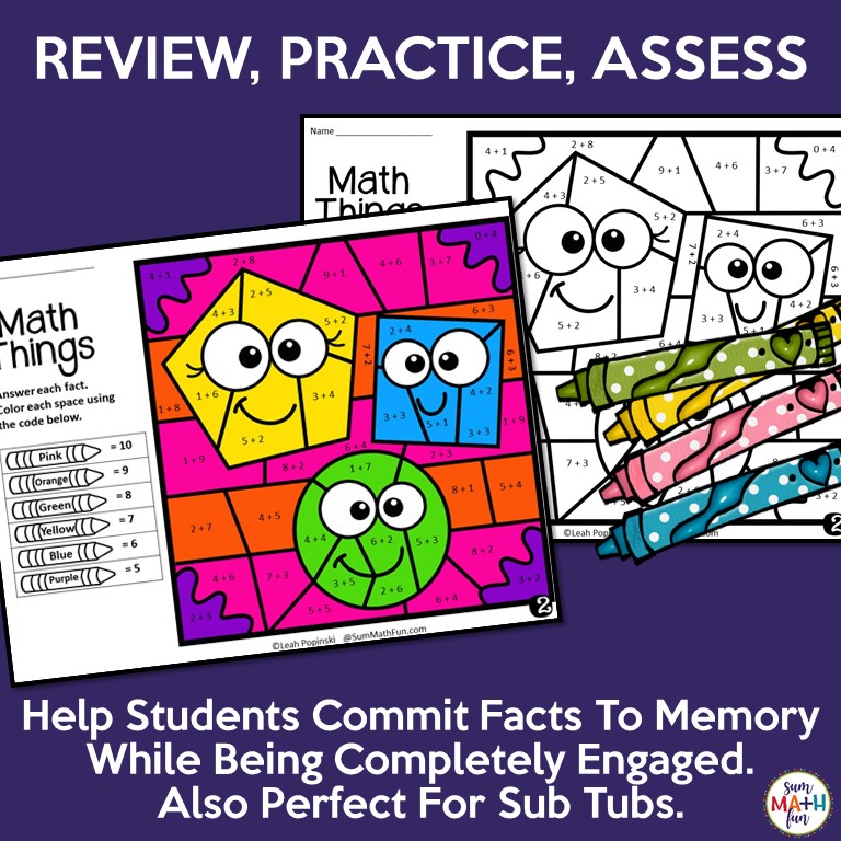 Addition Worksheets - Color by Number - Sum Math Fun