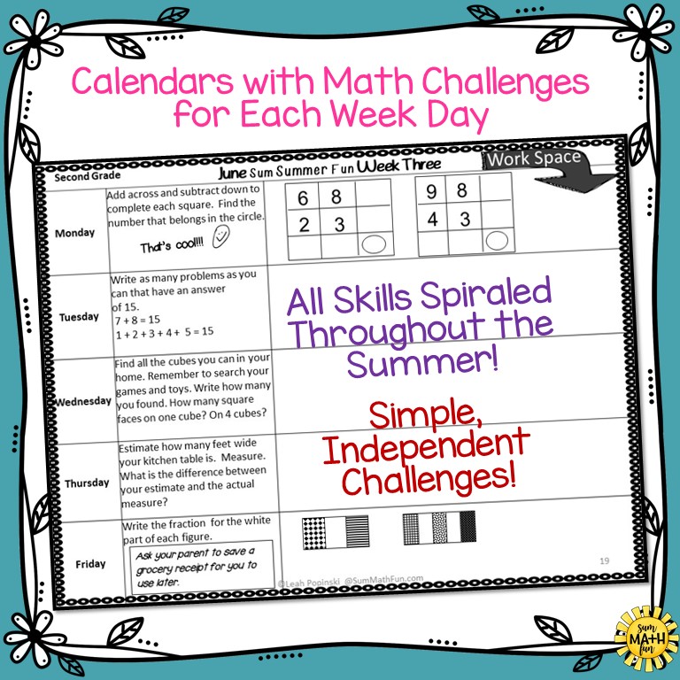 summer packet math activities for second grade review and practice