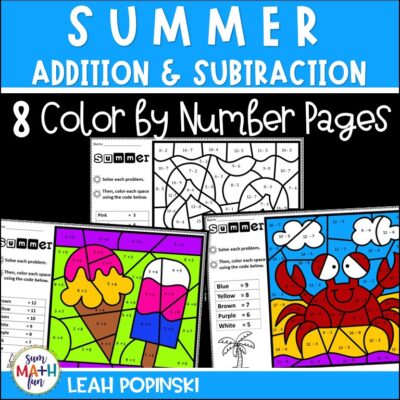 Summer Worksheets Color by Number - Sum Math Fun