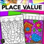 Place value color by number worksheet with a baseball mitt image and answer key for reviewing place value to the hundred thousand.