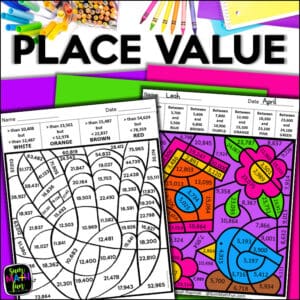 Place value color by number worksheet with a baseball mitt image and answer key for reviewing place value to the hundred thousand.