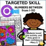 Place value worksheet with numbers between 1-110, example pages, and a positive teacher review.