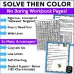 Place value color by number worksheet highlighting rigor, easy-to-read font, and student support features.