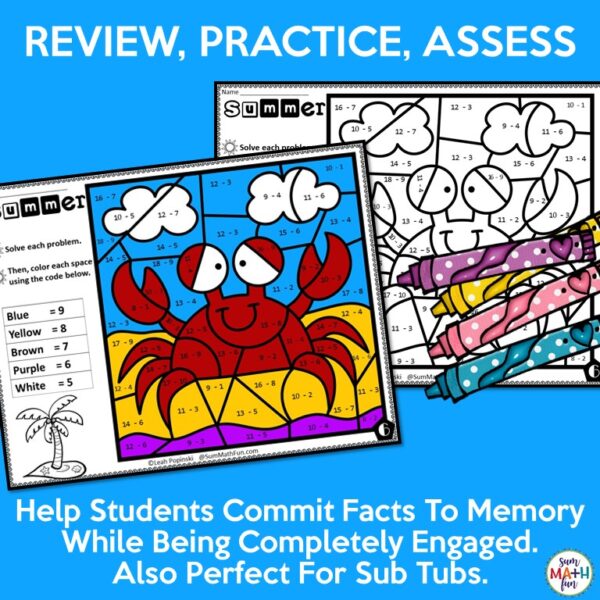 summer-color-by-number-addition-subraction-3 summer-color-by-number-addition-subraction-1