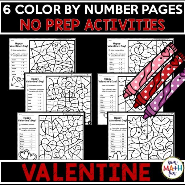 valentine-addition-subtraction-color-by-code #valentine #addition #subtraction #colorbycode