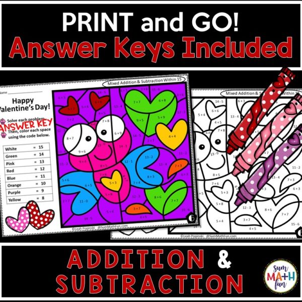 valentine-addition-subtraction-color-by-code #valentine #addition #subtraction #colorbycode