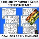 Preview of six differentiated Saint Patrick’s Day color by number worksheets for addition and subtraction within 20.