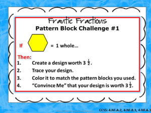 Free hands-on equivalent fraction challenges using pattern blocks