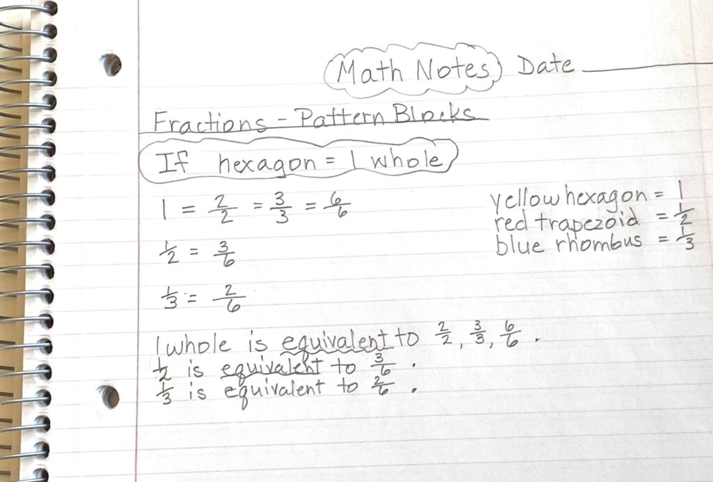 Free hands-on equivalent fraction challenges using pattern blocks