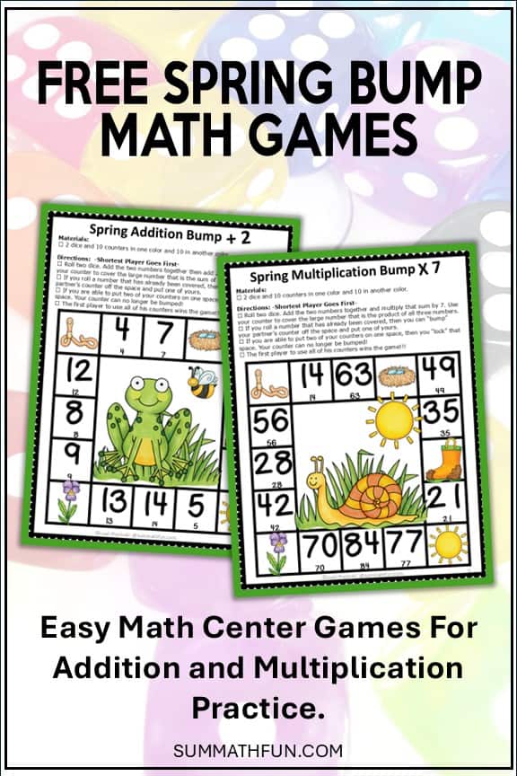 free spring bump math games for math centers addition and multiplication practice