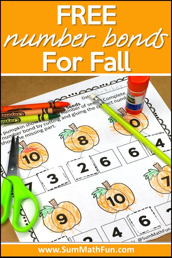 Free fall number bond worksheets cut and glue for 1st and 2nd grade