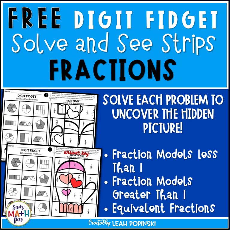 FREE Fraction Worksheets Solve And See Digit Fidget Sum Math Fun
