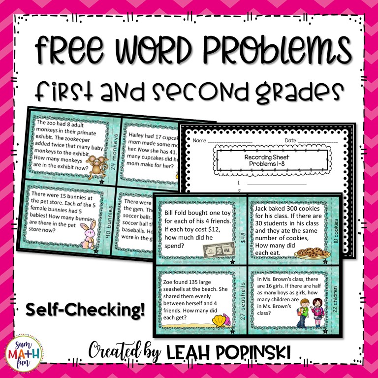 Free Word Problem Task Cards - 1St And 2Nd Grades - Sum Math Fun