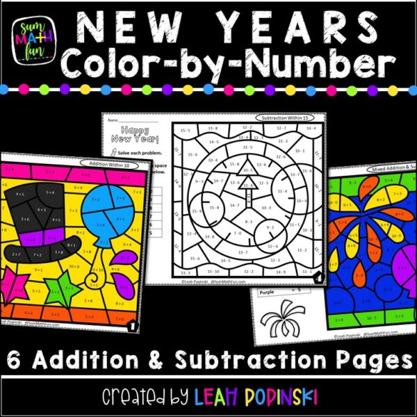 New-Years-addition-subtraction-color-by-number-first-2nd #NewYears #NewYearsfirstgrade #NewYears2ndgrade