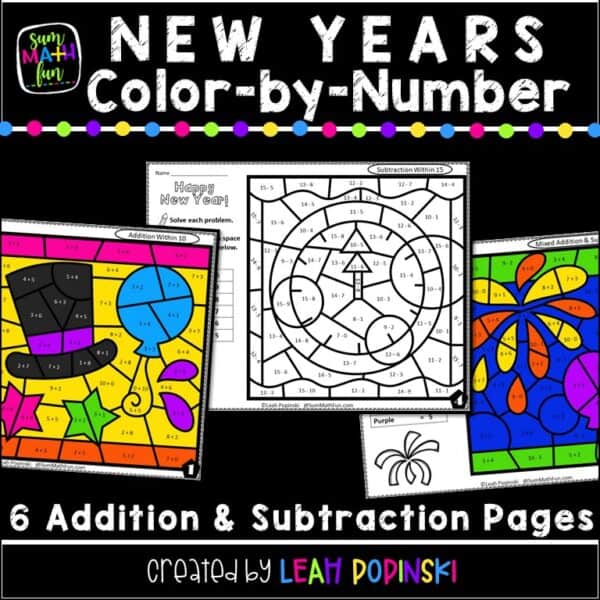 New-Years-addition-subtraction-color-by-number-first-2nd #NewYears #NewYearsfirstgrade #NewYears2ndgrade