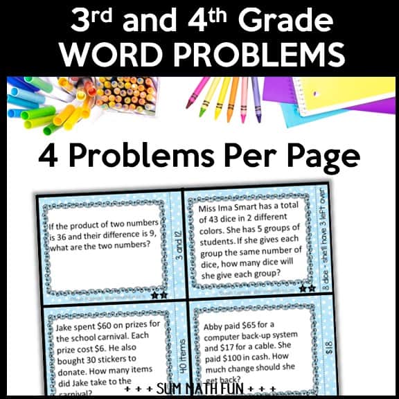word-problems-3rd-4th-5th-task-cards-self-checking #wordproblems #printables #upperelementary