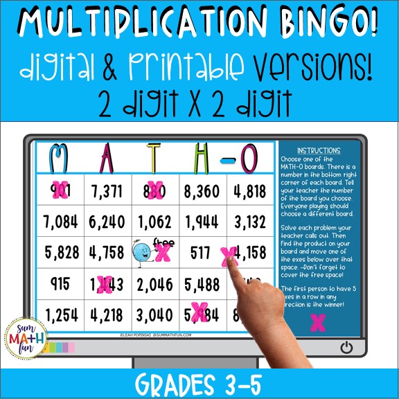 Interactive Math Game: Digital Bingo Cards: Multiplication