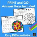 Print-and-go color by number multiplication worksheets with answer keys for easy differentiation.