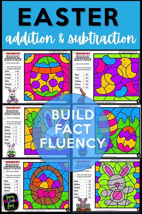 Easter Activities - Addition and Subtraction Color by Number