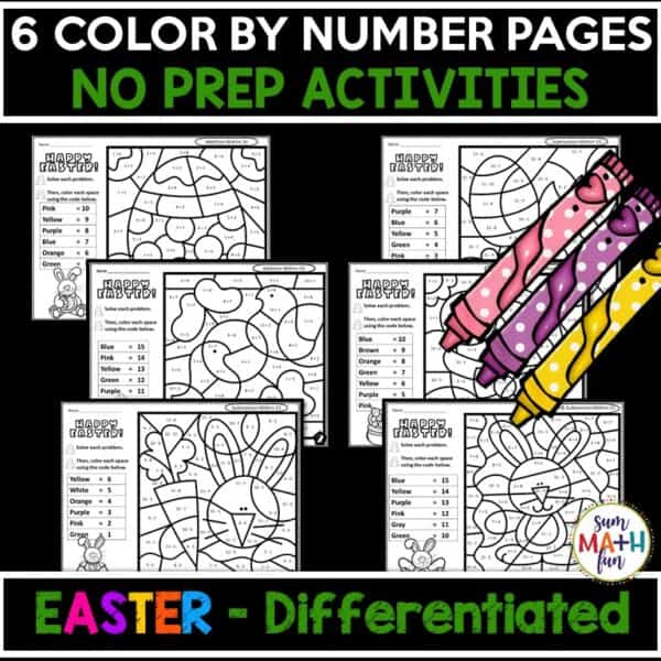 Easter-color-by-number-addition-subtraction-first-grade #firstgradeEaster #2ndgradeEaster