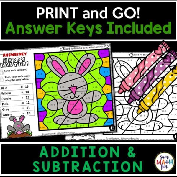 Easter-color-by-number-addition-subtraction-first-grade #firstgradeEaster #2ndgradeEaster