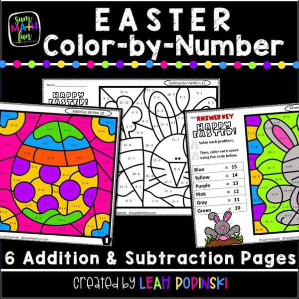 Easter-color-by-number-addition-subtraction-first-grade #firstgradeEaster #2ndgradeEaster