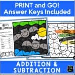 Color by number addition and subtraction within 20 Halloween Fall