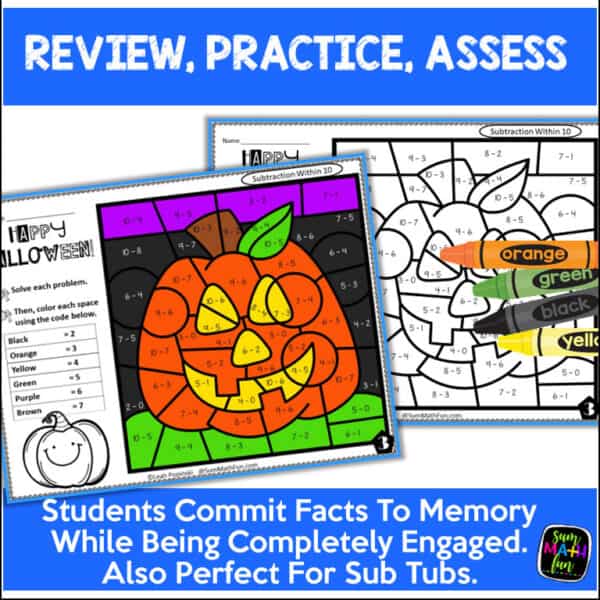Halloween CBN Slide3 Color by number addition and subtraction within 20 Halloween Fall