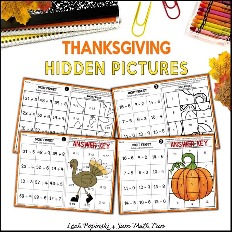 Thanksgiving hidden picture math activity for multiplication subtraction and division practice