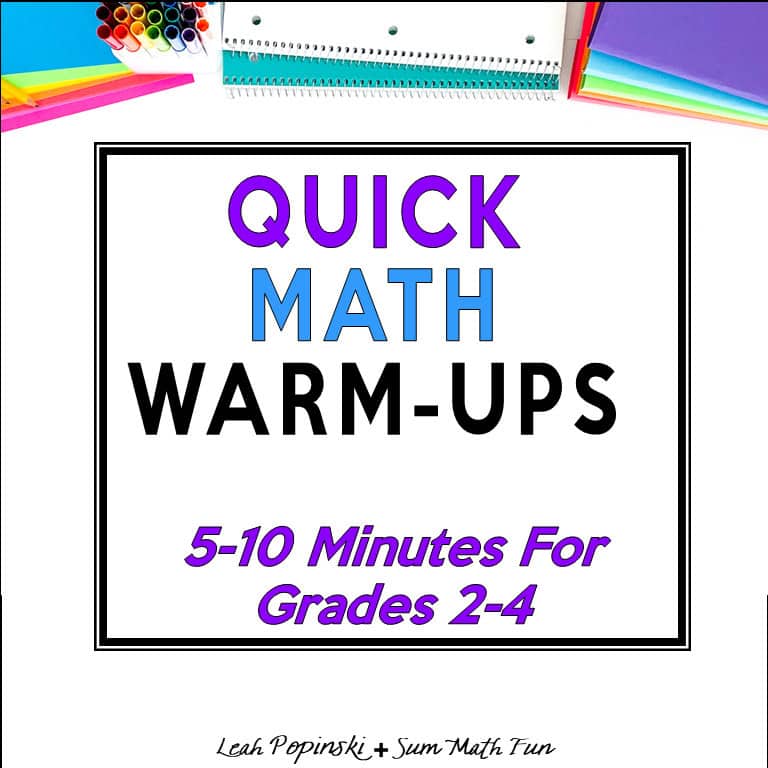 Quick 5–10 minute math warm-ups for Grades 2–4 featured on an image promoting fast, low-prep morning math activities for elementary classrooms.