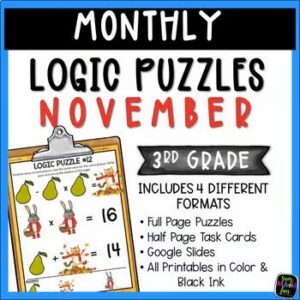 3rd grade Thanksgiving logic puzzles for early finishers and November morning work.