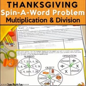 Thanksgiving multiplication and division word problems project for 3rd and 4th grade November math.