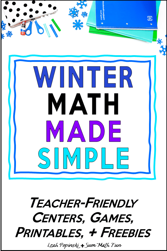 Winter Math Made Simple Pinterest pin featuring teacher-friendly centers, games, printables, and freebies.