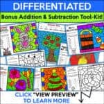 Differentiated color by number addition and subtraction within 20 worksheets with bonus practice pages