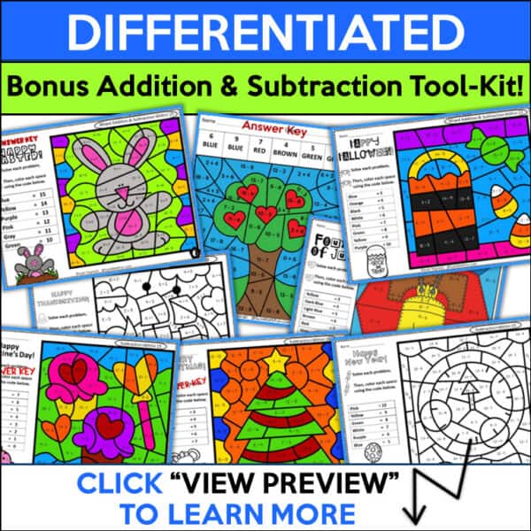 differentiated-color-by-number-addition-subtraction-toolkit Differentiated color by number addition and subtraction within 20 worksheets with bonus practice pages